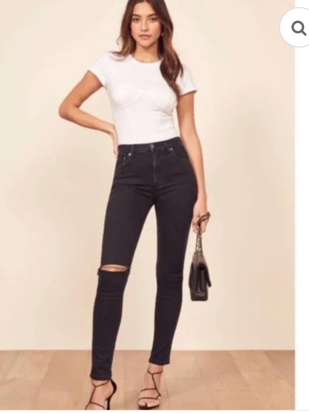 REFORMATION Serena High Rise Skinny Jeans Stretchy Faded Black Destroyed Size 25